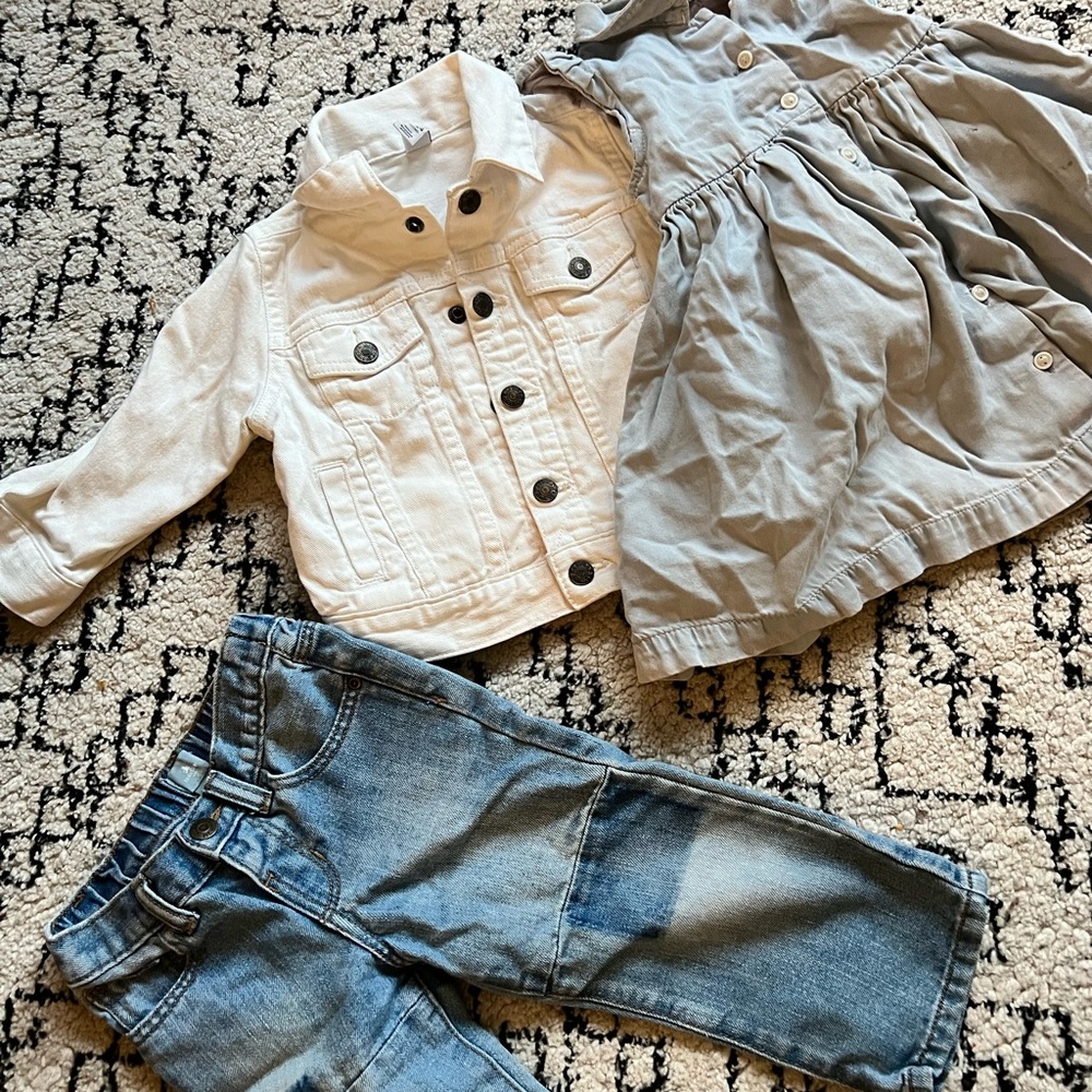 Bungle gap kids denim jacket + denim dress + blue jeans size 18/24
